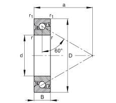 推力角接觸球軸承 BSB030062-2RS-T, 單向，接觸角 a = 60°，限制公差，兩側唇密封