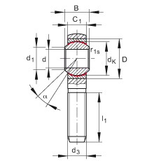 桿端軸承 GAKSR30-PS, 根據 DIN ISO 12 240-4 標準，特種鋼材料，帶右旋外螺紋，免維護