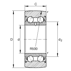 滾輪 LR50/8-2RSR, 雙向，兩側密封