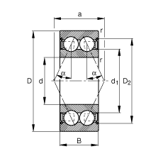 角接觸球軸承 3811-B-2Z-TVH, 雙列，雙側間隙密封，接觸角 α = 25°