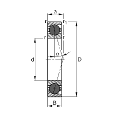 主軸軸承 HCB71907-C-T-P4S, 調節，成對或單元安裝，接觸角 α = 15°，陶瓷球，限制公差