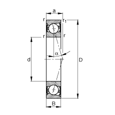 主軸軸承 B71922-C-2RSD-T-P4S, 調節，成對安裝，接觸角 α = 15°，兩側唇密封，非接觸，加嚴公差