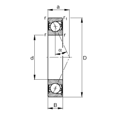主軸軸承 B7201-E-2RSD-T-P4S, 調節，成對安裝，接觸角 α = 25°，兩側唇密封，非接觸，限制公差