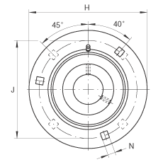 軸承座單元 GRA40, 帶三個(gè)/四個(gè)螺栓孔的法蘭的軸承座單元，沖壓鋼板，偏心鎖圈，P 型密封