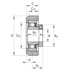 外球面球軸承 RCRA20/46-FA106, 帶橡膠插入件，偏心鎖圈定位， 兩側 P 型密封