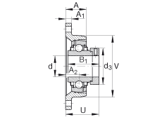 軸承座單元 RCJT1-1/2, 對角法蘭軸承座單元，鑄鐵，根據 ABMA 15 - 1991, ABMA 14 - 1991, ISO3228 帶有偏心緊定環(huán)，R型密封，英制