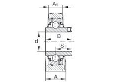 直立式軸承座單元 RASEY1-3/16, 鑄鐵軸承座，外球面球軸承，根據 ABMA 15 - 1991, ABMA 14 - 1991, ISO3228 內圈帶有平頭螺栓，R型密封，英制